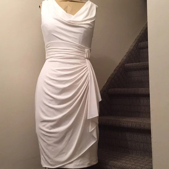 White House Black Market White Draped Sheath Dress - Picture 1 of 8